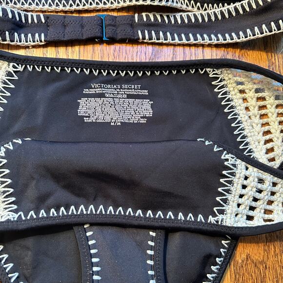 Victoria's Secret Black Crochet Getaway Macrame Bikini Swimsuit Medium - Picture 4 of 7